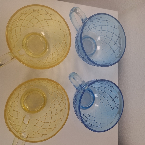 Glass Teacups - Blue & Yellow - 4pc set New - Picture 2 of 5